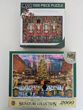 BUNDLE Christmas Jigsaw Puzzle Rockefeller NYC Holiday & Nutcracker Suite LANG